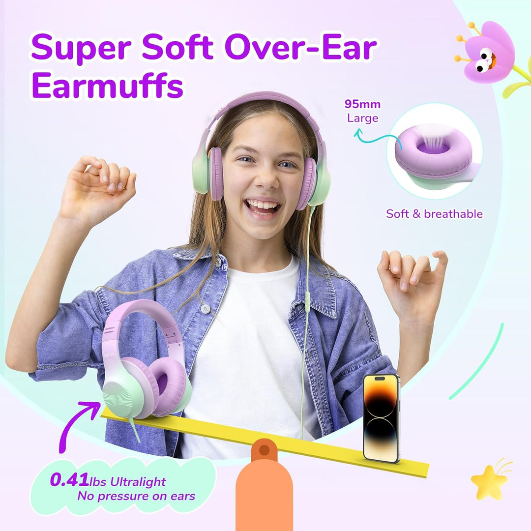 EarFun Kinder Kopfhörer, Over-Ear Kopfhörer für Kinder mit Kabel, 85/94dB Lautstärkenbegrenzer, Falt