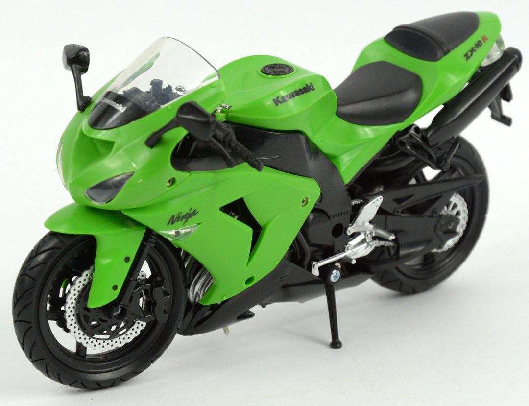 New Ray 42443 A - Kawasaki ZX 10 R / Honda CBR Motorrad, Miniaturfahrzeug, Massstab 1:12, Grün / Sch