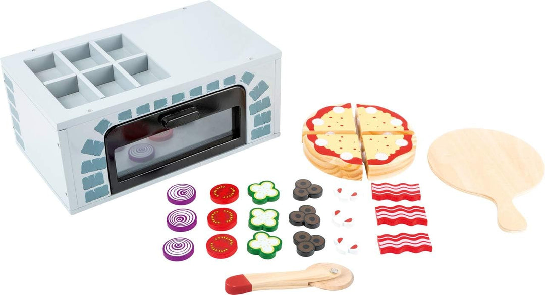 small foot Pizza-Ofen aus Holz, ideal für Kinderküchen, mit Pizza, Pizzateller und Pizzaschneider, a