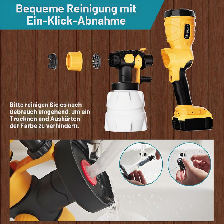 Adisipsoarin 18V Farbsprüher Hochgeschwindigkeit für Dewalt 18V Akku, 2 Behälter, leicht zu reinigen