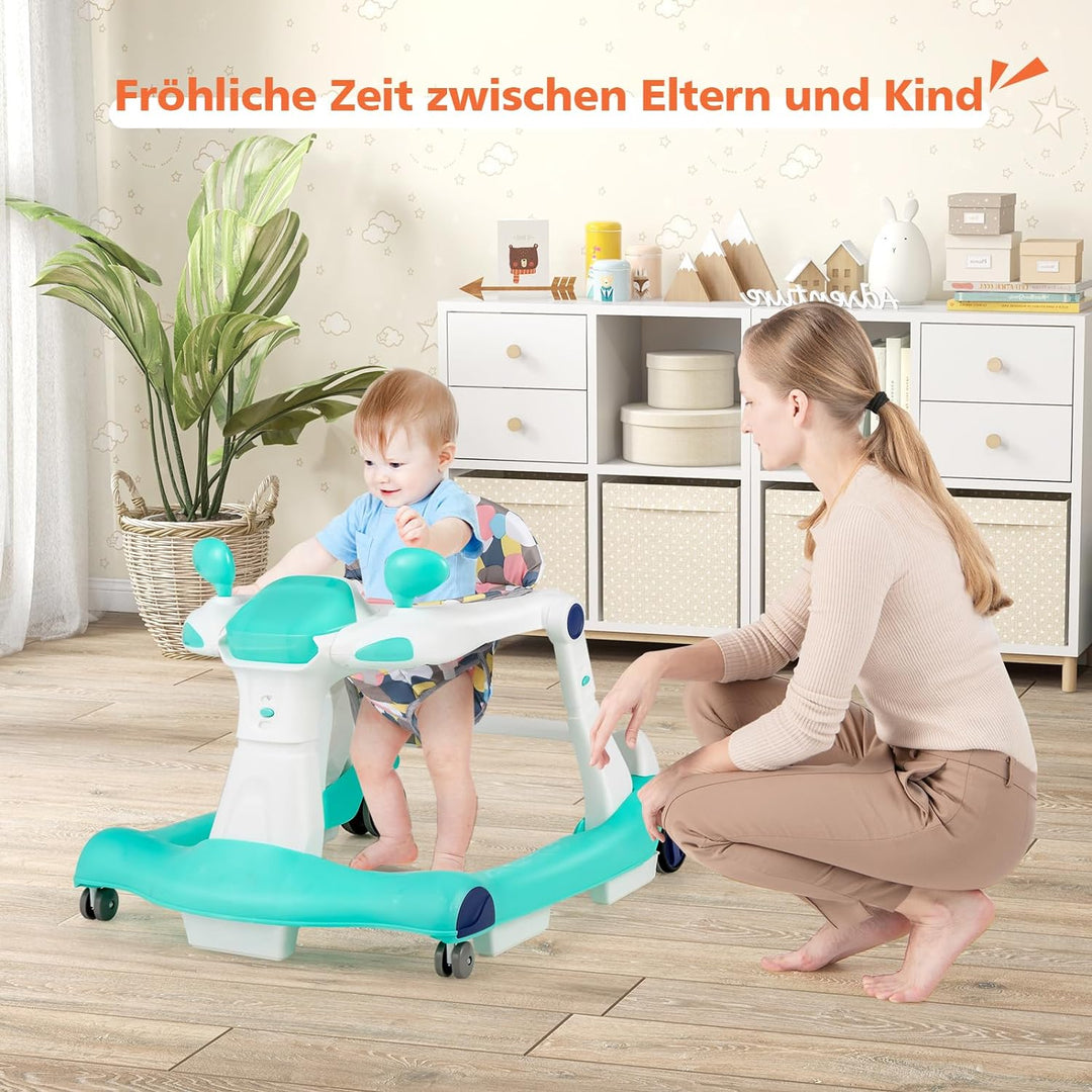 DREAMADE 2 in 1 Lauflernhilfe mit Musik & Licht, Baby Walker Höhenverstellbar & Klappbar, Gehfrei La