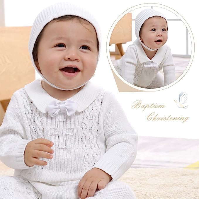 Booulfi Taufe Outfits für Jungen Baby Taufe Outfit Neugeborenes Srping Sommer gestrickt Pullover Str