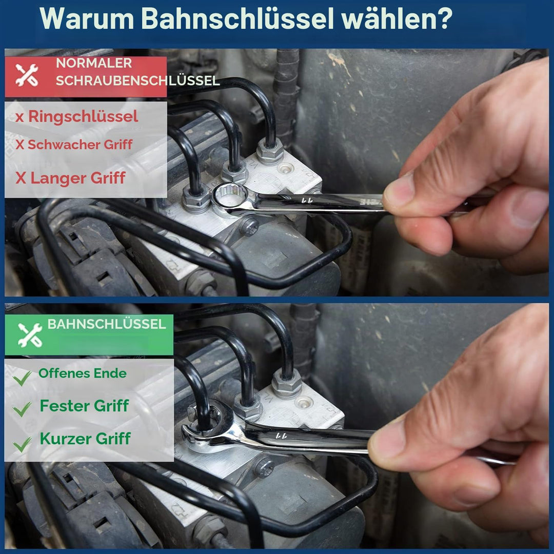 YIYEIE Bremsleitungsschlüssel Set 5-tlg I 9-21mm Offener Ringschlüsse I Chrom-Vanadium Stahl mit Las