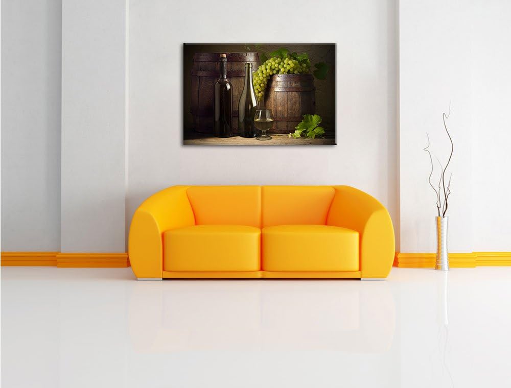 Pixxprint Fässer mit Weintrauben und Wein als Leinwandbild/Grösse: 100x70 cm/Wandbild/Kunstdruck/fer