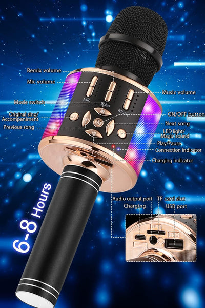 BONAOK Mikrofon für Kinder Drahtlos, Magic Sound Karaoke-Mikrofon, 4 in 1 Bluetooth Karaoke Maschine