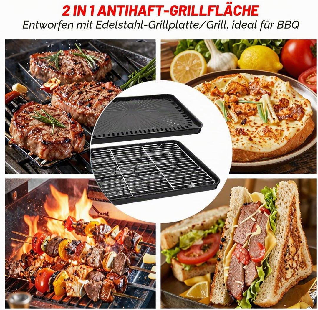 Yinleader Tragbarer Grill für Camping, Grill-Set mit Grillzubehör und Tablett, Edelstahl-Material, i