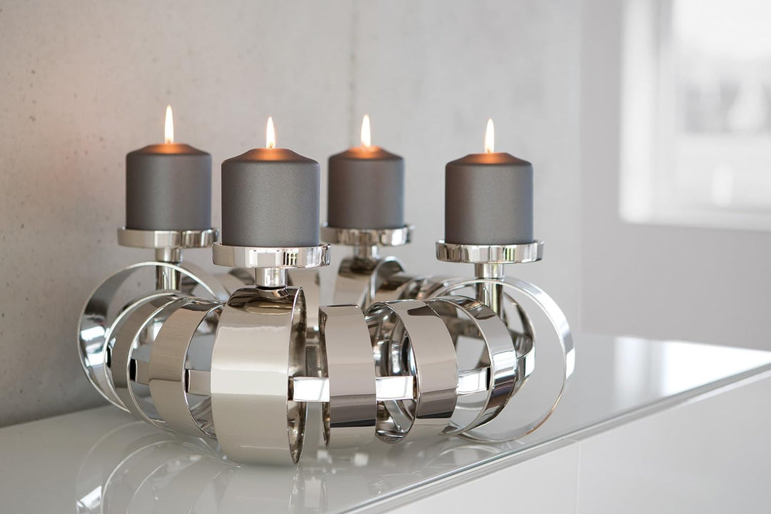 Fink ANELLO Stumpenkerzenleuchter, 4-flammig Aluminium, vernickelt, Eisen silberfarben Grösse: Höhe: