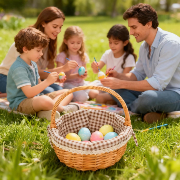 Toddmomy Natural Weidenkorb Picknickkorb, Gross Geflechten Einkaufskorb Mit Henkel Und & Liner, Gefl
