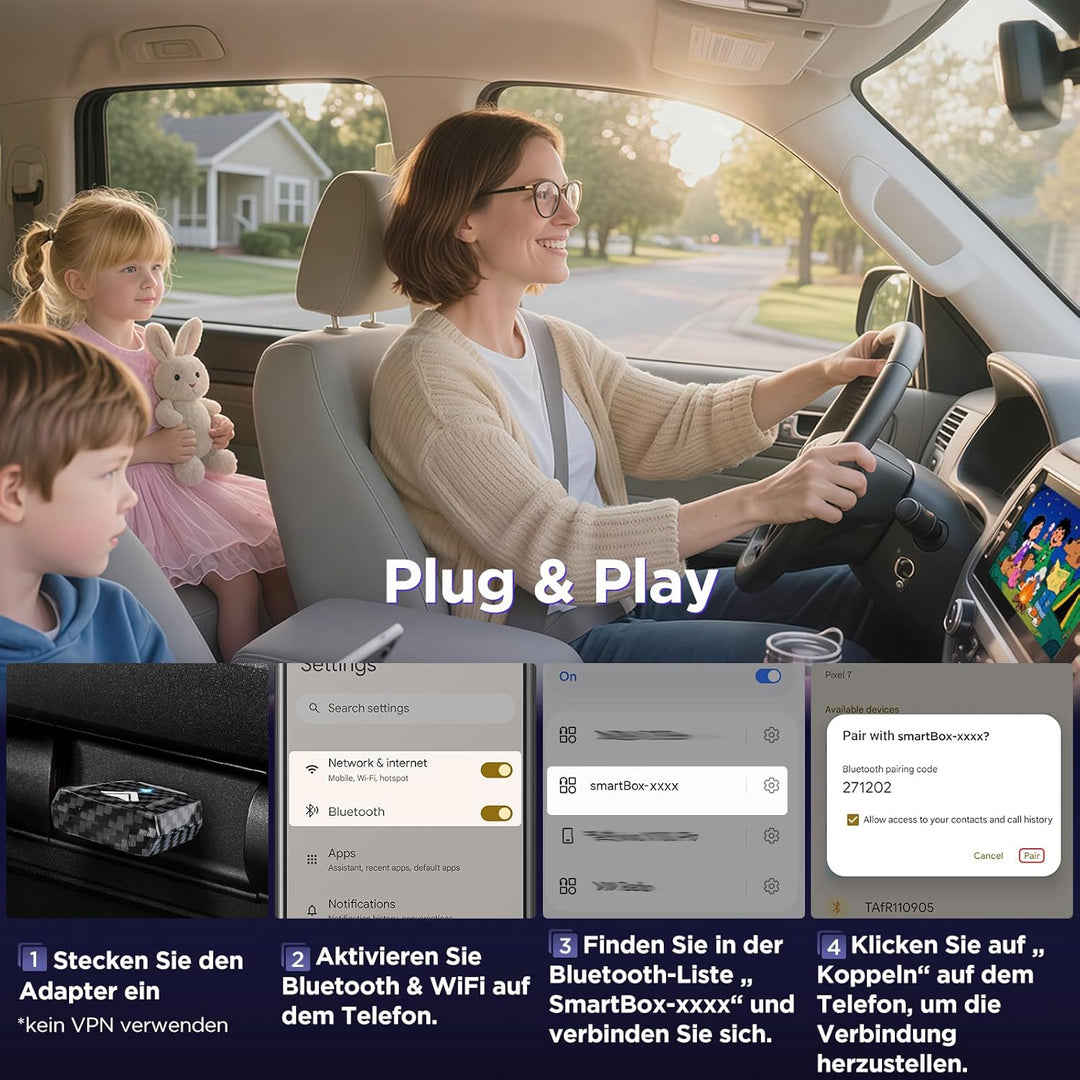 Android Auto Wireless Adapter U2AC-L9, 2025 Mini Car Dongle für kabelgebundenes Android Auto, USB A/