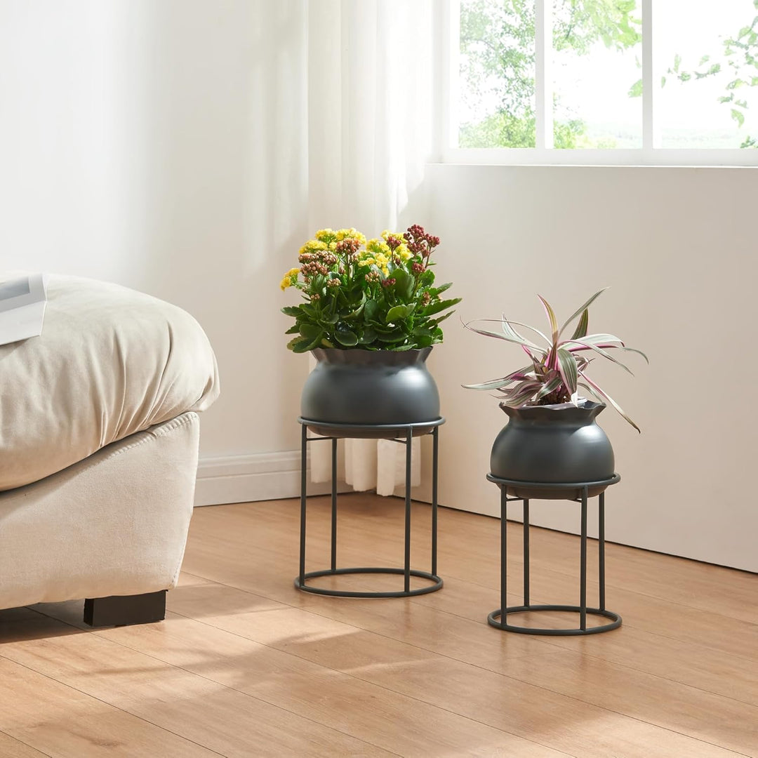 [en.casa] Blumenständer Assen Pflanzenständer mit Blumentopf Metall Schwarz Pflanzenregal 38 x 23,5