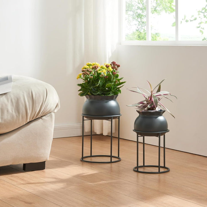 [en.casa] Blumenständer Assen Pflanzenständer mit Blumentopf Metall Schwarz Pflanzenregal 31,5 x 19,