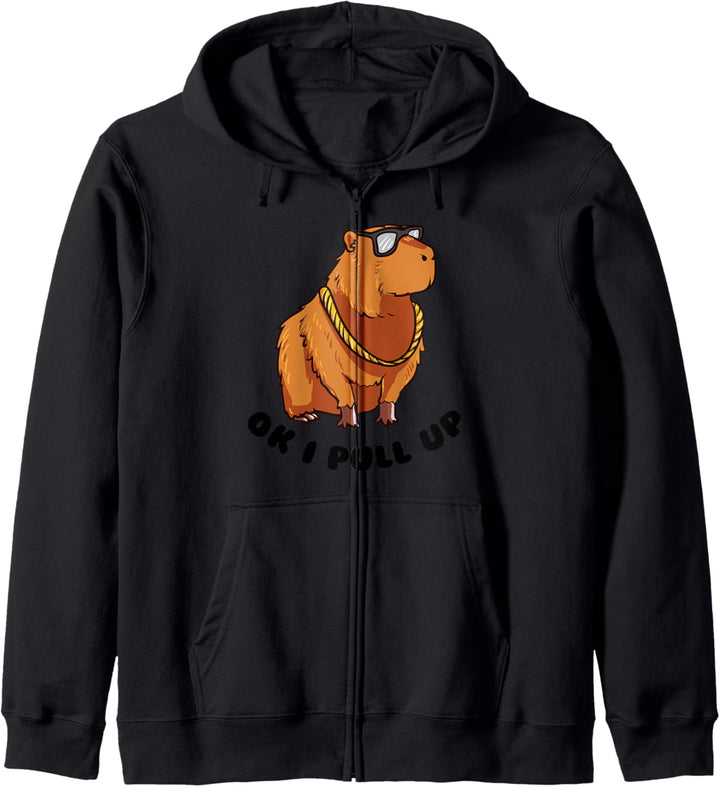 Ok I Pull Up Lustige coole Capybara mit Brille Dank Meme Kapuzenjacke