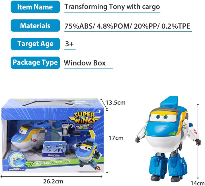 Super Wings Transforming Flugzeug Tony, ca. 12,7 cm grosse, verwandelbares Spielzeug Flugzeug und Ro