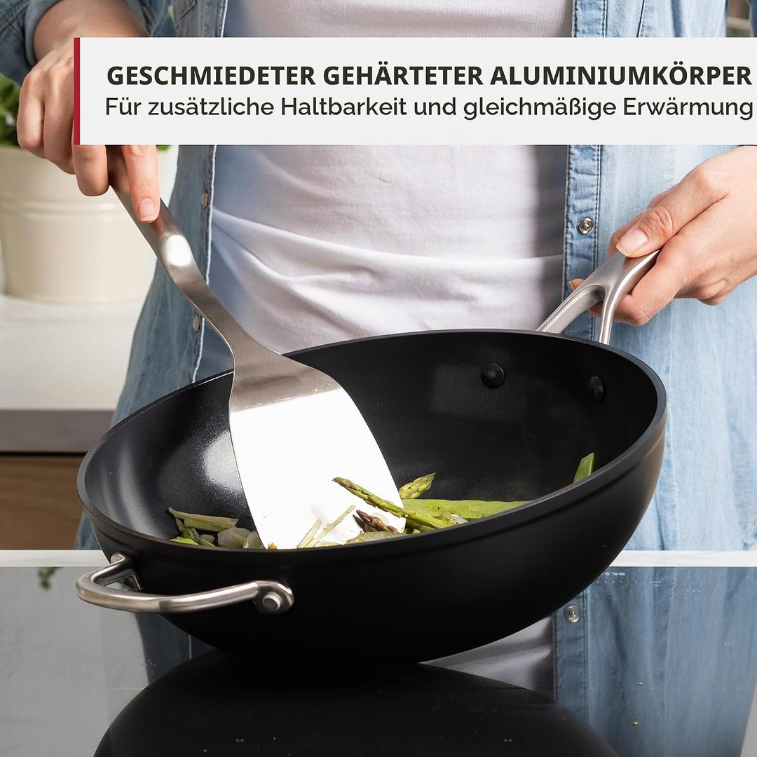 KitchenAid Forged Hardened Wok (30cm/5L), hart anodisiert, PFAS-freie keramische Antihaftbeschichtun