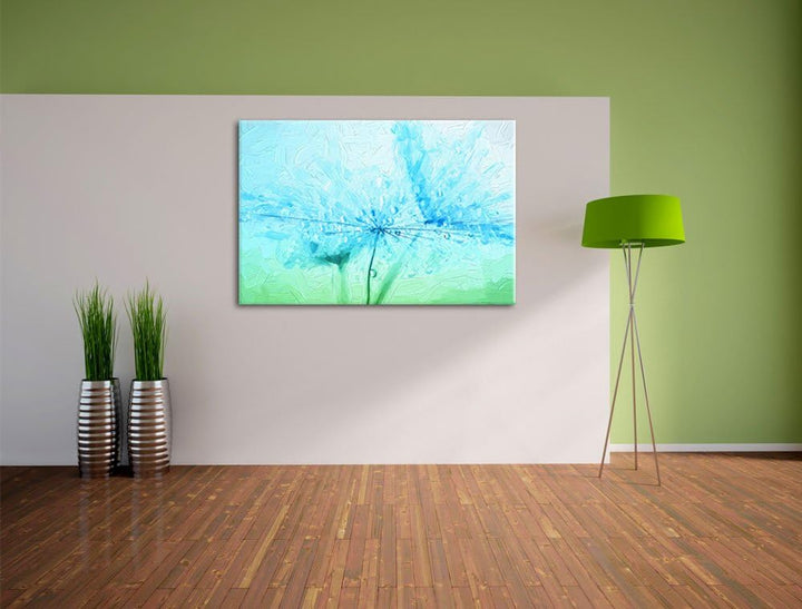 Pixxprint Pusteblume bedeckt mit Tropfen als Leinwandbild/Grösse: 100x70 / Wandbild/Kunstdruck/ferti
