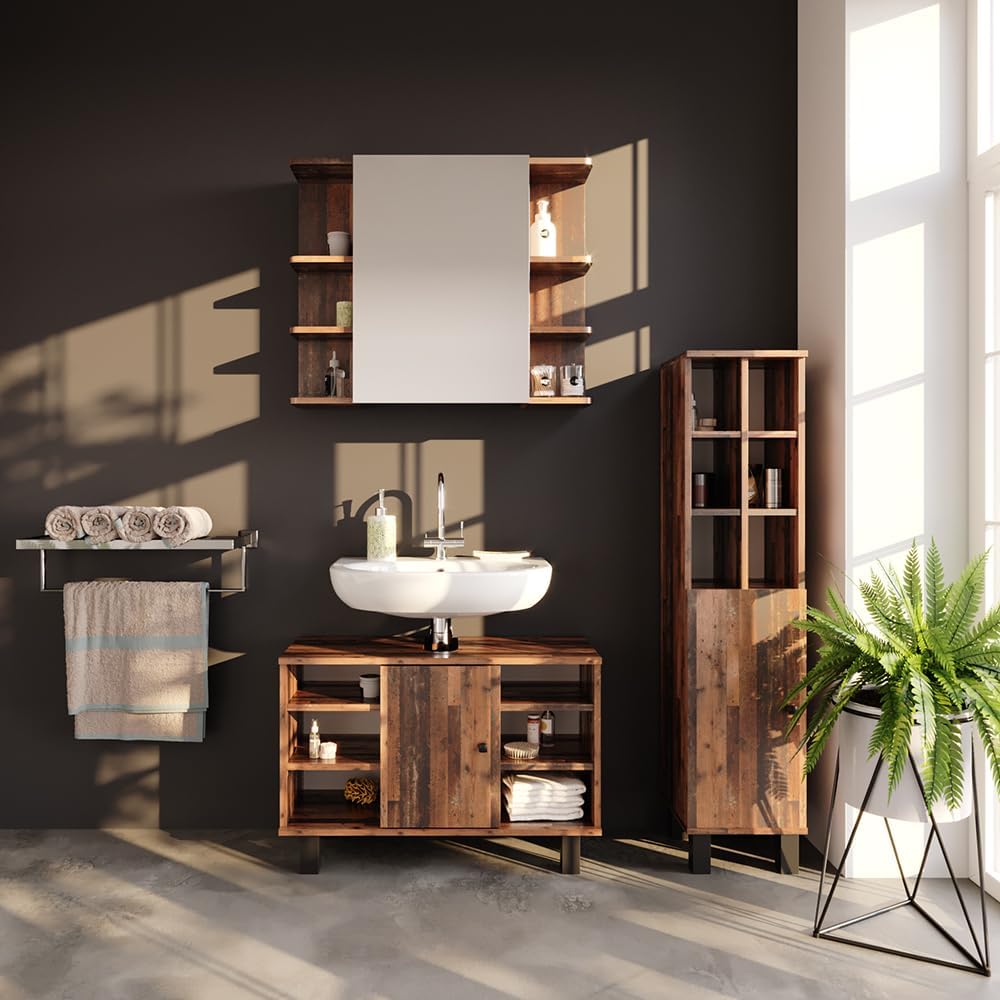 Vicco Waschbeckenunterschrank Fynn, Antikholz, 80 x 54 cm, Antikholz