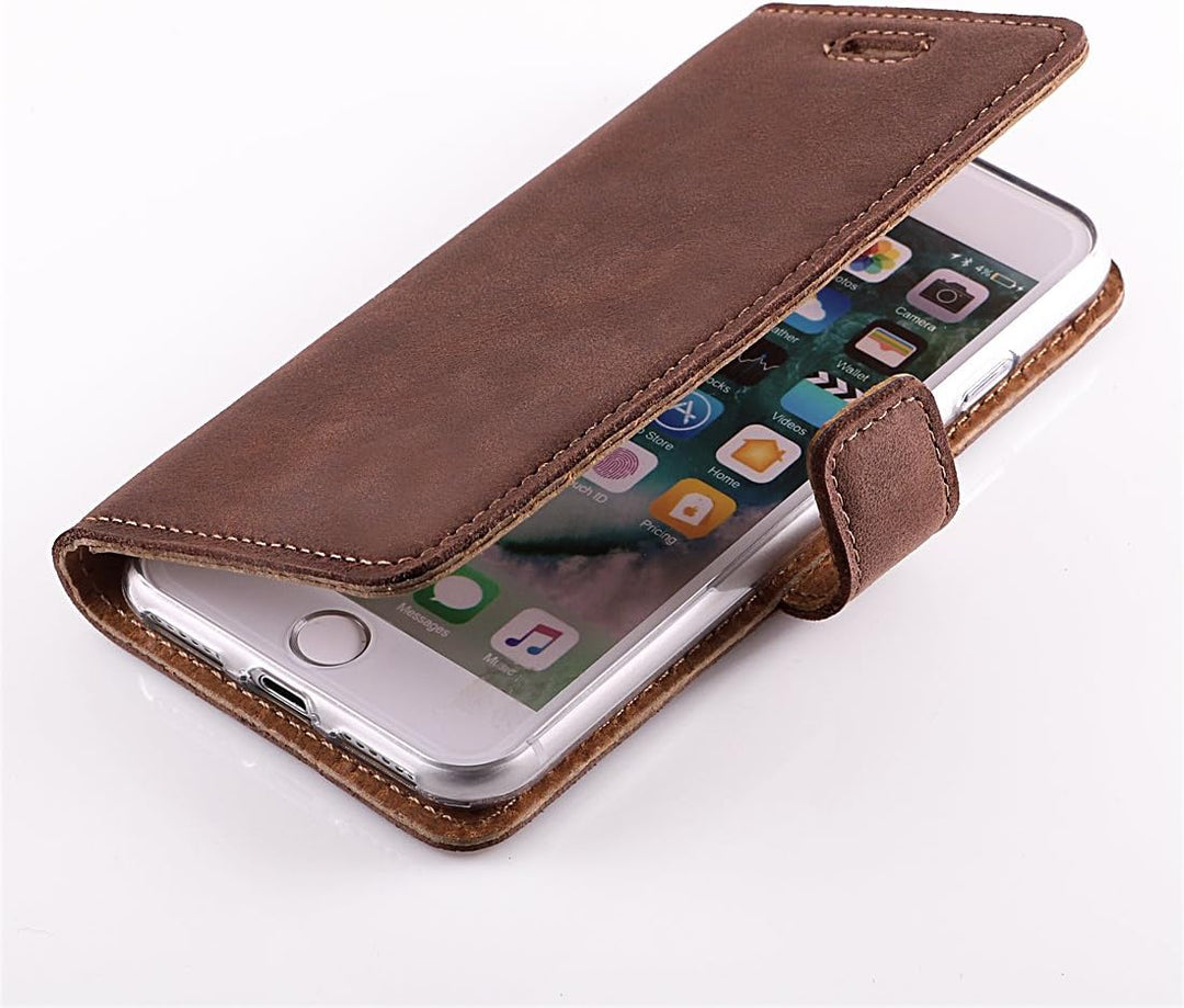 SURAZO Handy Hülle Für Samsung Galaxy S9 Plus - TV RFID Nubuk Nussbraun - Glattleder Premium - Vinta