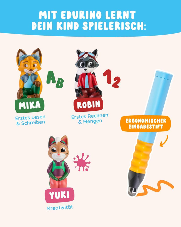 Edurino 3-in-1 Starterset | 3 Lernspiele | ab 4 Jahren | Digitales Lernspiel mit Mika Erstes Lesen &