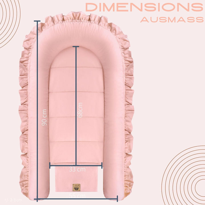 PIMKO Babynest mit rüschen Babynestchen für Baby Kuschelnest Babykokon für Säuglinge und Neugeborene