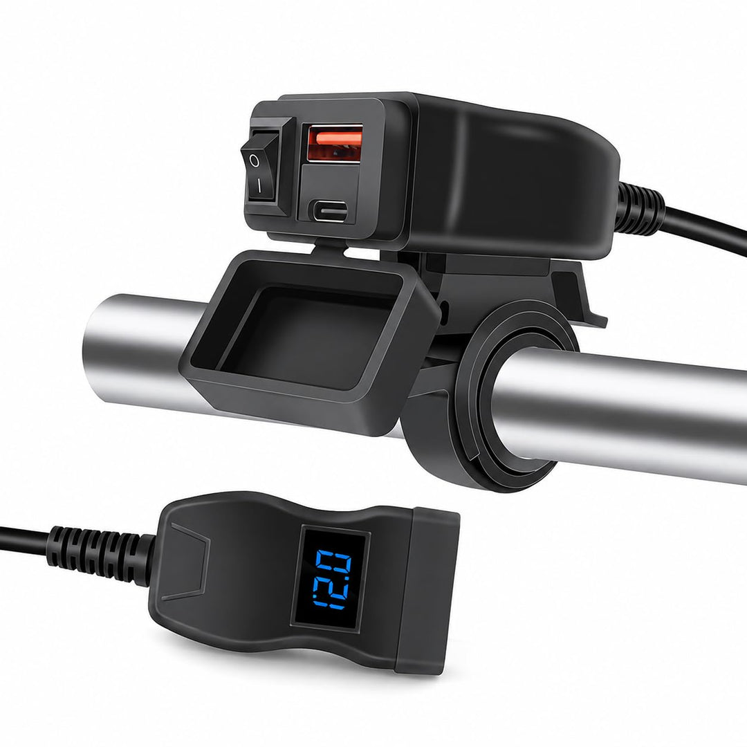 Motorrad USB Ladegerätr, PD3.0& QC3.0-Schnellladeanschlüsse, wasserdicht und staubdicht mit LED-Volt