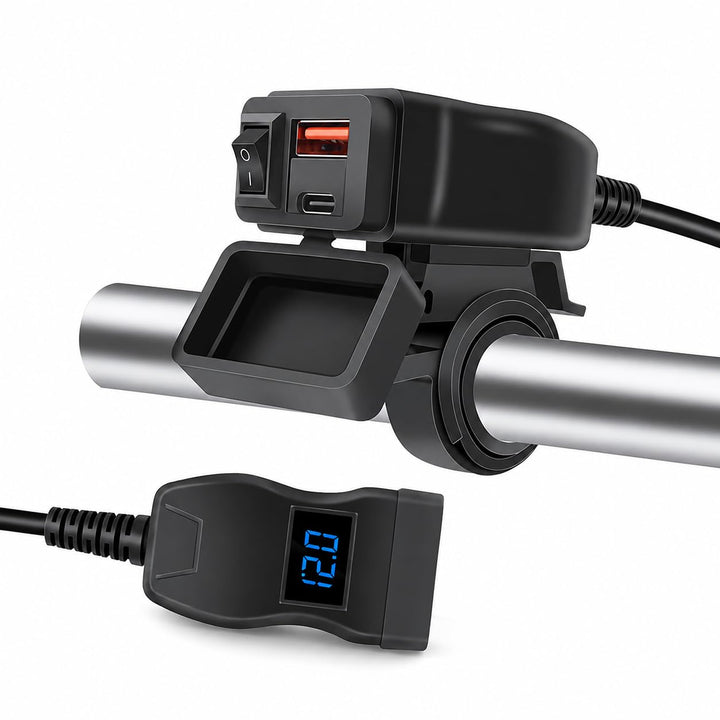 Motorrad USB Ladegerätr, PD3.0& QC3.0-Schnellladeanschlüsse, wasserdicht und staubdicht mit LED-Volt