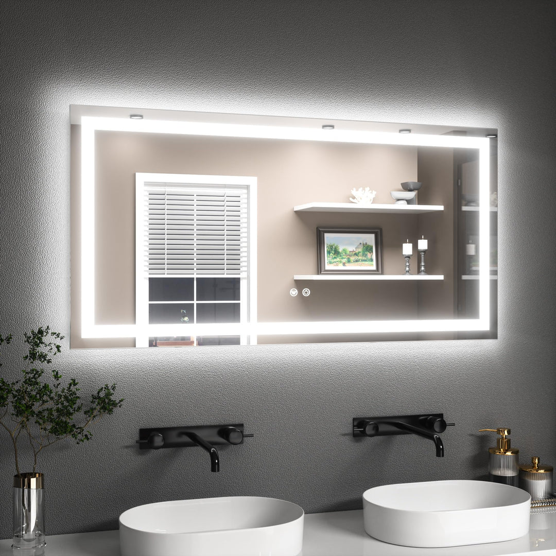 TETOTE Badspiegel mit Beleuchtung 120x60cm, Badezimmerspiegel Beleuchtet Beschlagfrei Badezimmer Wan