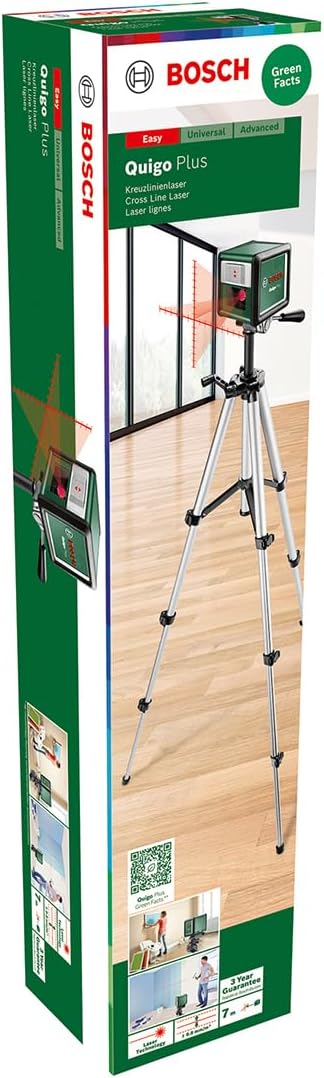 Bosch Kreuzlinienlaser Quigo Plus mit Stativ (einfaches Ausrichten in gleichen und variablen Abständ