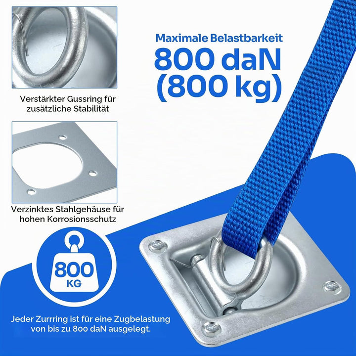 4 Stück Zurrösen für Anhänger mit Gegenplatten &amp; Schrauben, Verzinkte Schwerlast Zurrmulden 800kg Zu