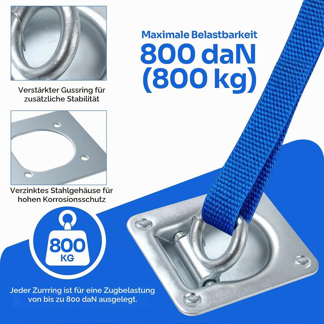6 Stück Zurrösen für Anhänger mit Gegenplatten &amp; Schrauben, Verzinkte Schwerlast Zurrmulden 800kg Zu