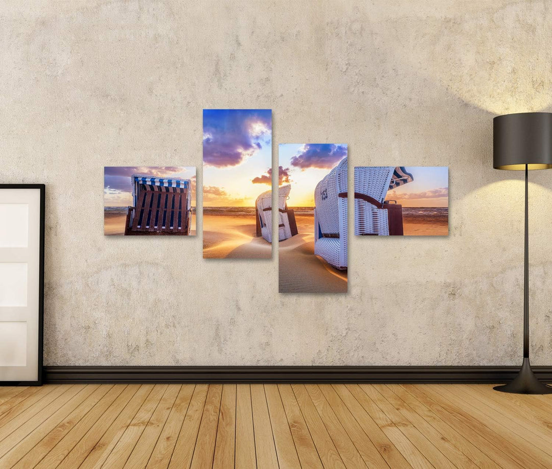 islandburner Bild auf Leinwand Strand Sonnenuntergang Ostsee Strandkörbe Bilder Wandbilder Poster Le
