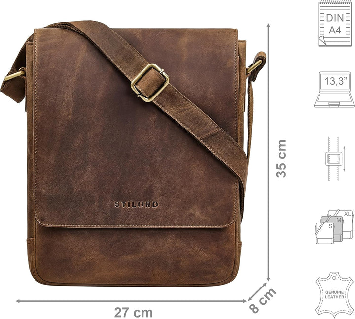 STILORD Ottavio Mittelgrosse Umhängetasche Herren Leder Hochformat Messenger Bag 13,3 Zoll Laptoptas