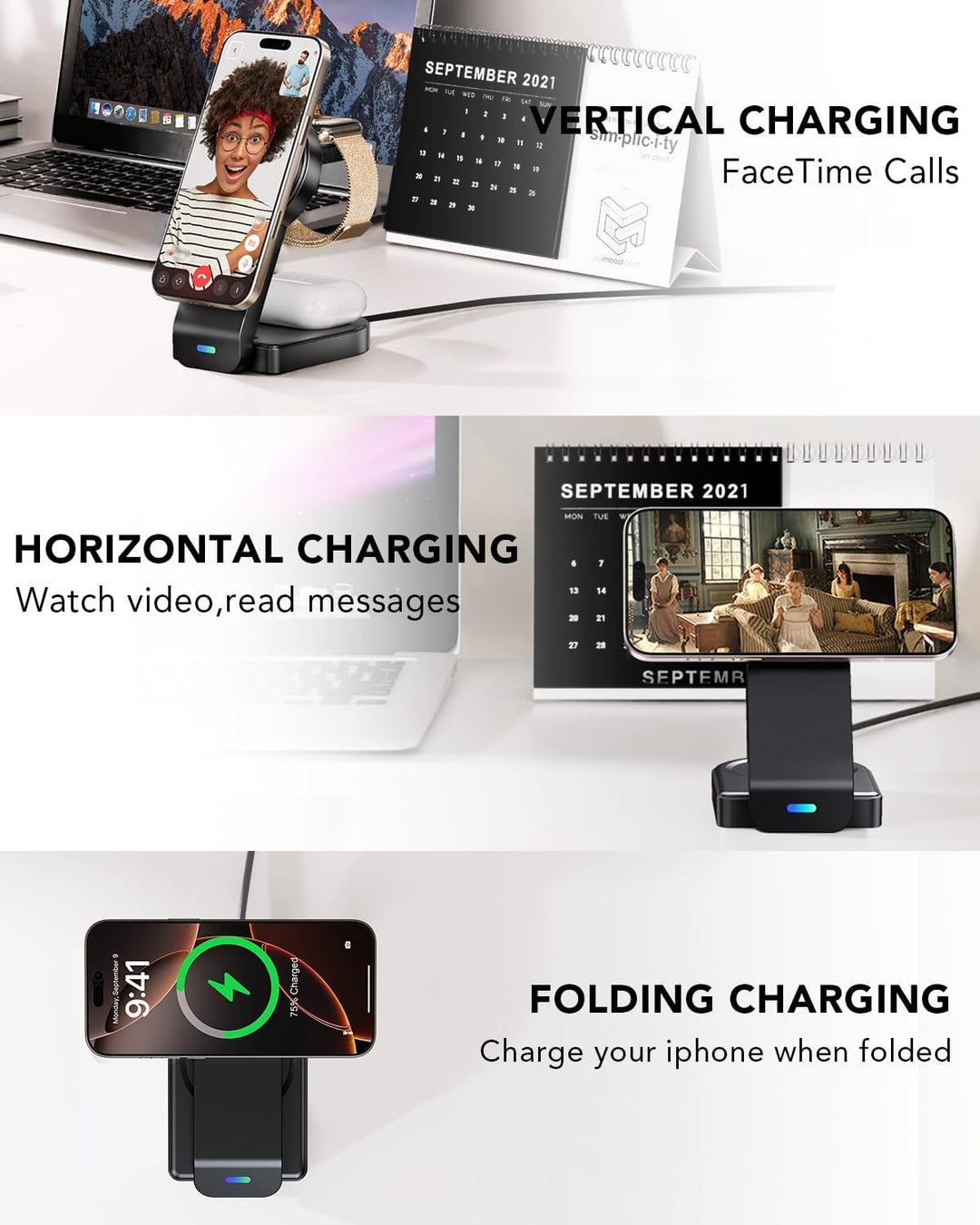 Magnetisches Faltbarer kabelloses Ladegerät für Apple,3 in 1 kabellose Ladestation für iPhone Air 17