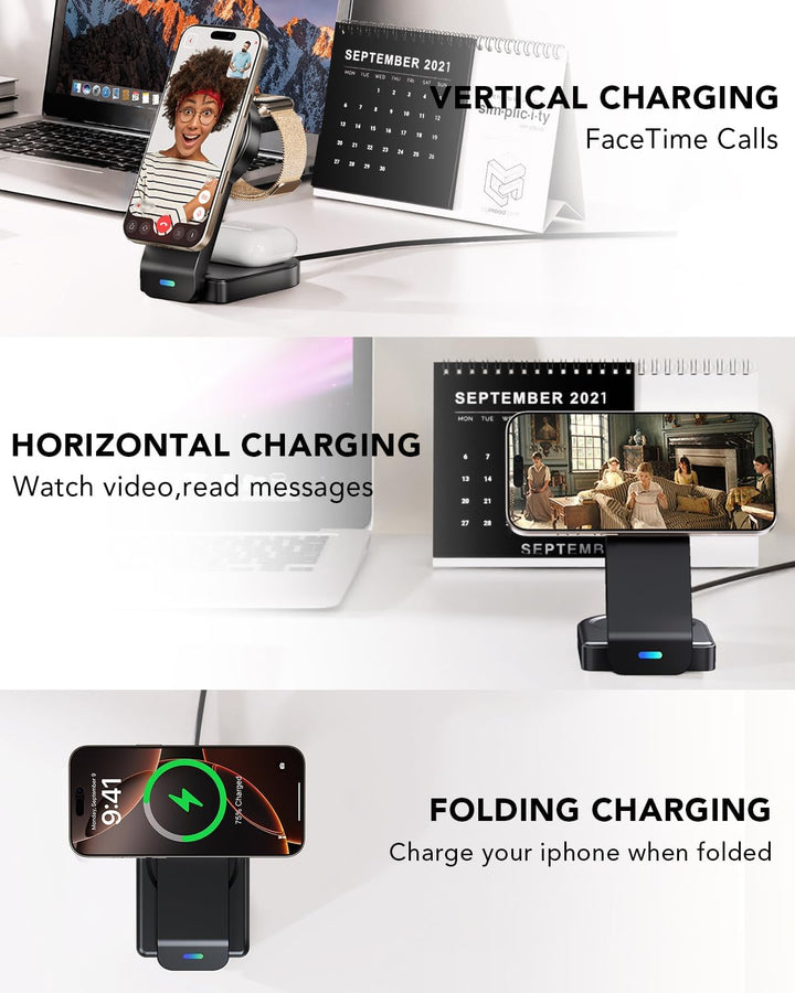 Magnetisches Faltbarer kabelloses Ladegerät für Apple,3 in 1 kabellose Ladestation für iPhone Air 17