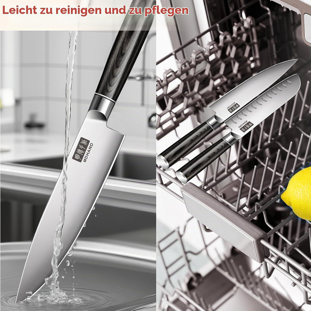 MDHAND 7-teilig Küchenmesser Set, Messerset aus hochwertigem Edelstahl, Profi Kochmesser mit Scharfe