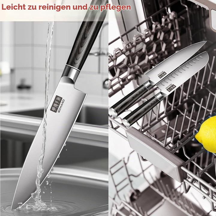 MDHAND 7-teilig Küchenmesser Set, Messerset aus hochwertigem Edelstahl, Profi Kochmesser mit Scharfe