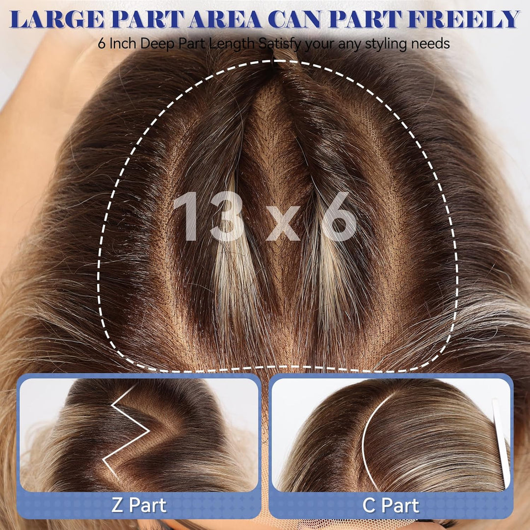HAIRCUBE 13x6 HD Synthetische Lace-Front-Perücke, 24 Zoll Ombre Gritty Blonde Lange Lockige Stufenpe