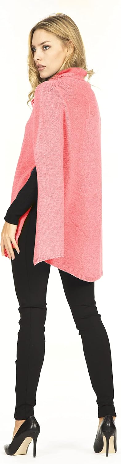 Marine Cashmere - Poncho aus Kaschmir-Mischgewebe für Damen mit hohem Kragen und Seitenschlitzen, za