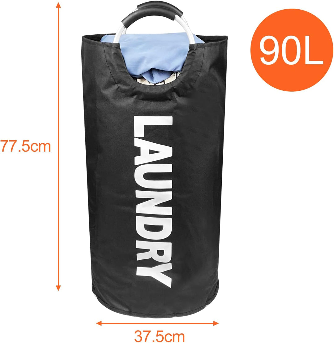 Gvolatee Wäschekorb Oxford-Stoff 90L, Wäschesammler Schwarz Faltbar mit EVA Henkel, Laundry Basket W