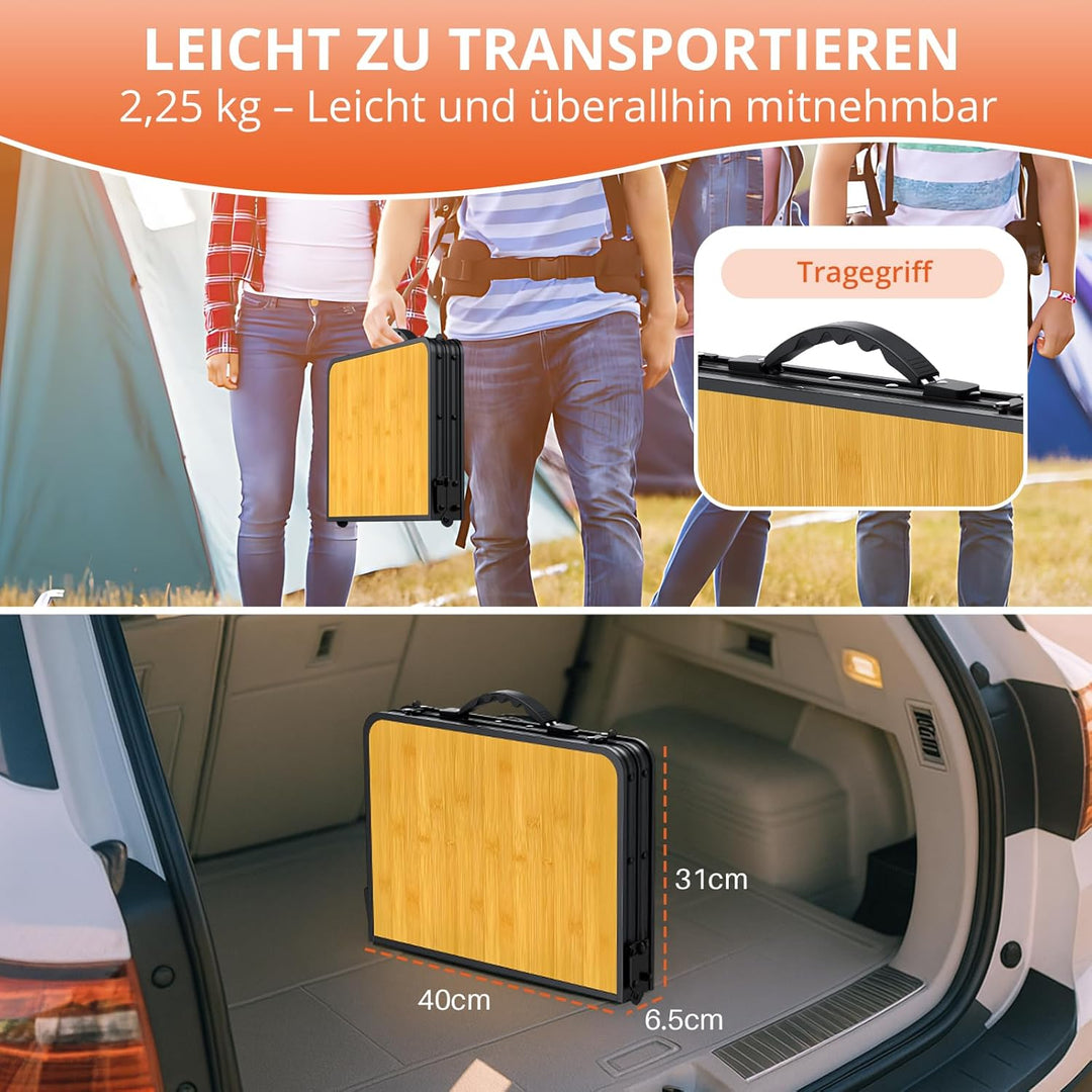 FUNYKICH Campingtisch Klapptisch 58x40cm, Faltbarer Grilltisch mit 3 Höhen Verstellbarer(26/48/70cm)