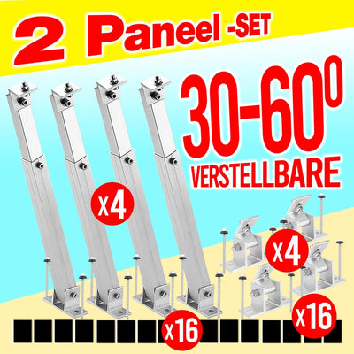 Aufständerung Solarmodul Halterung Balkonkraftwerk Flachdach PV VERSTELB 15-60° (2 Paneele SET 30°-6