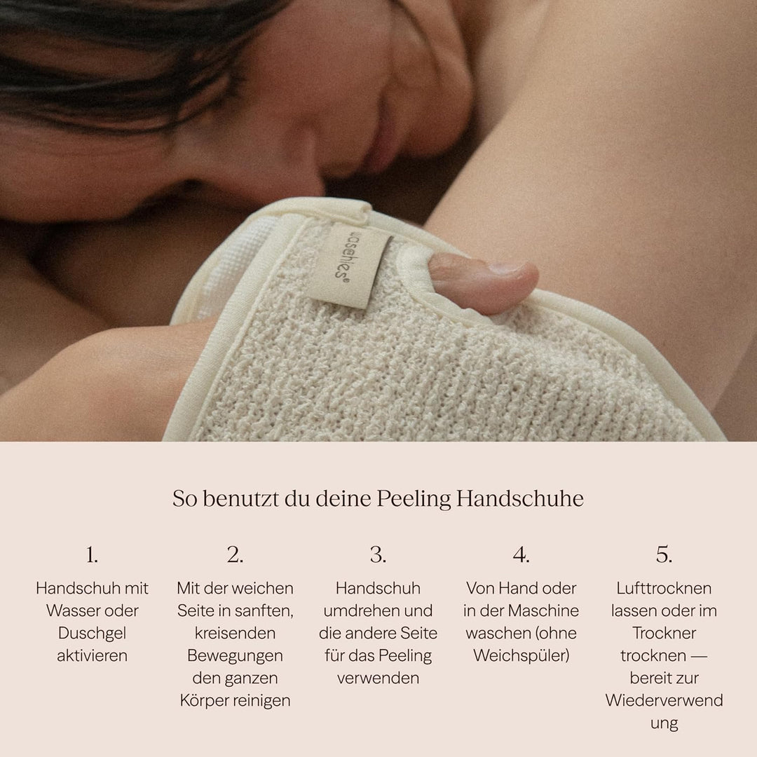 Waschies doppelseitige Waschhandschuhe – 2er-Set Beige/Weiss – sanftes Peeling & porentiefe Ganzkörp