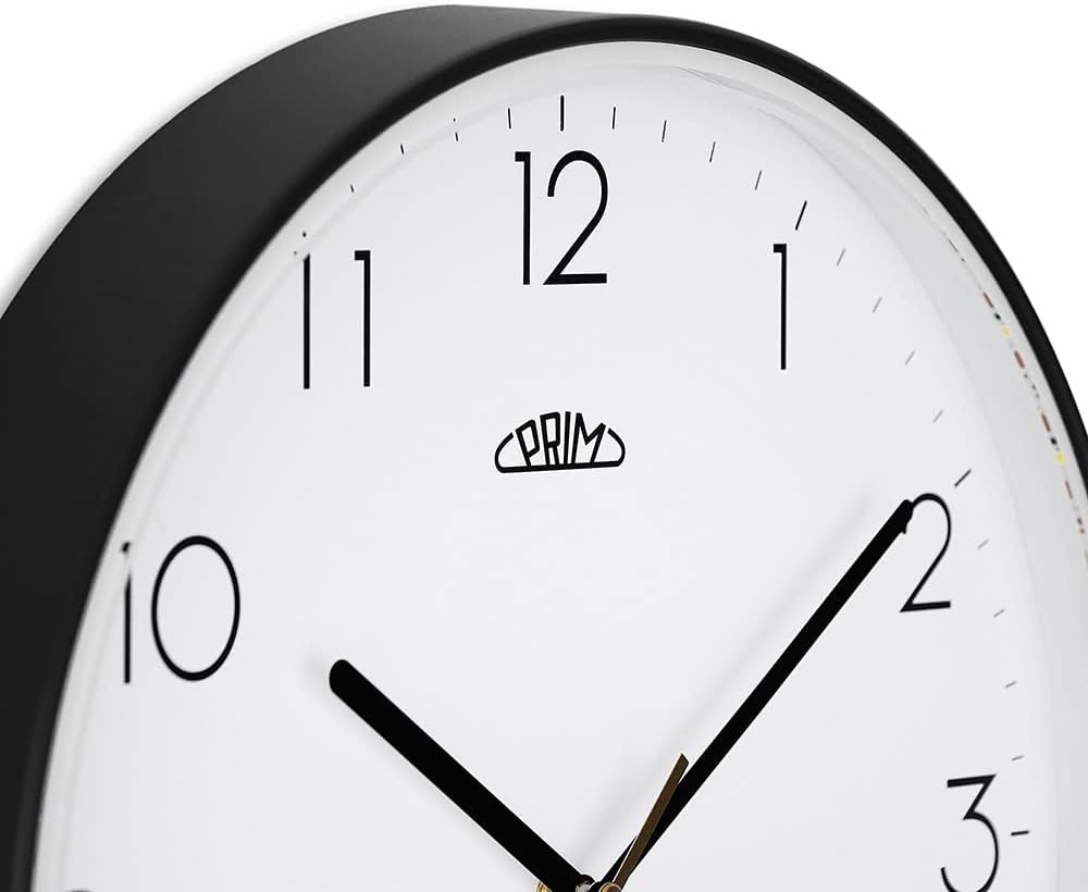 PRIM Sense Leuchtende Design Kunstoff Wanduhr, Weiss/Schwarz, Licht- und Geräusch-Sensor, Quarz-Uhrw