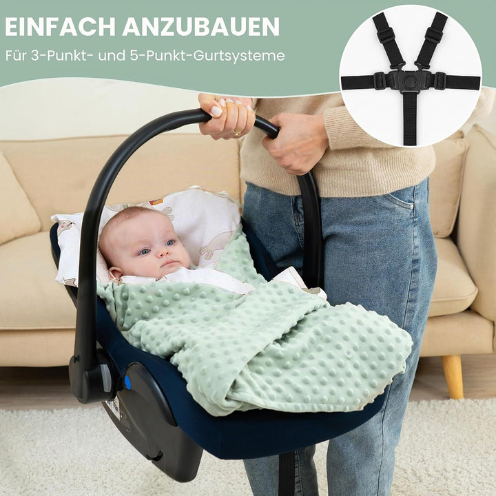 Miracle Baby Einschlagdecke babyschale Sommer für Kinderwagen | Universal 90x90cm, mit 8 Punkt Gurt