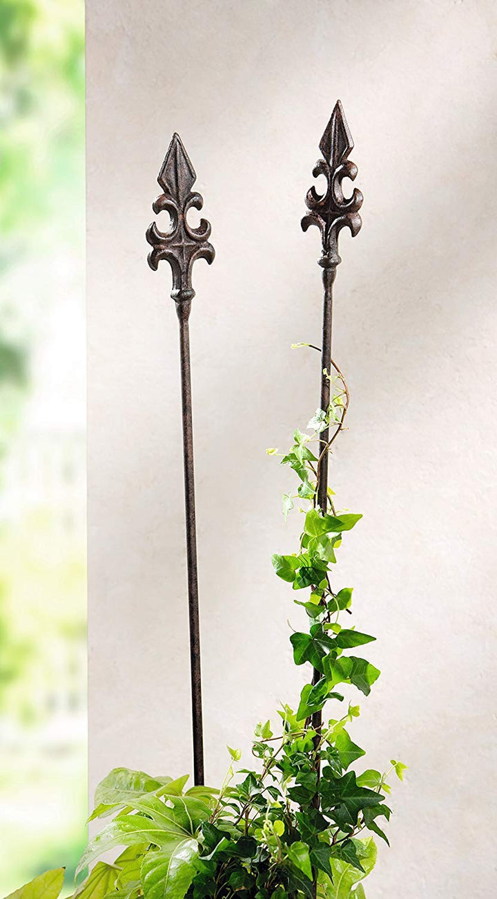 Dekoleidenschaft 2X Gartenstecker Französische Lilie aus Metall, 110 cm hoch, Antik Optik, Blumenste