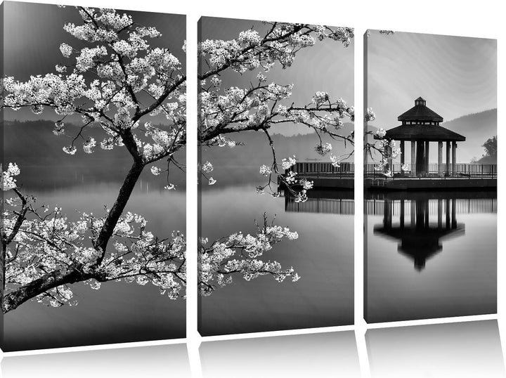 Pixxprint Kirschbaum an See als Leinwandbild/Grösse: 3 Teilig (120x80 cm) cm/Wandbild/Kunstdruck/fer