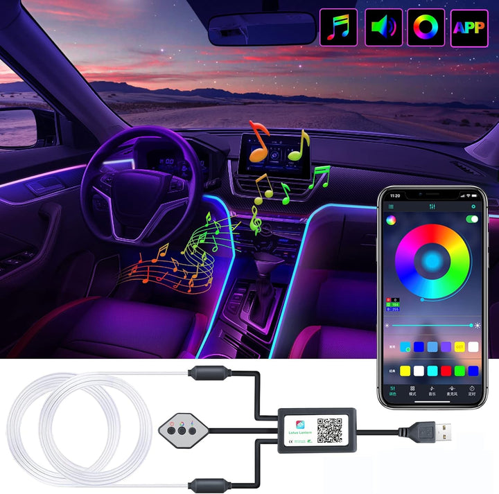 OMECO USB Ambientebeleuchtung Auto LED Innenbeleuchtung 4m 5050 RGB mit APP und Kontroller 5V LED St