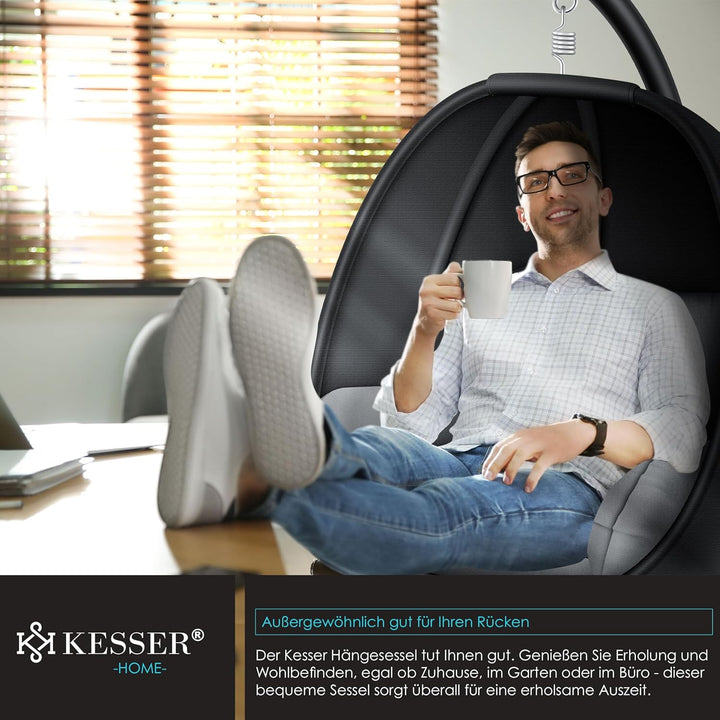 KESSER® Luxe Hängesessel mit Gestell + weiches Sitzkissen und Abdeckung, Seitenpolsterung, Rückenkis