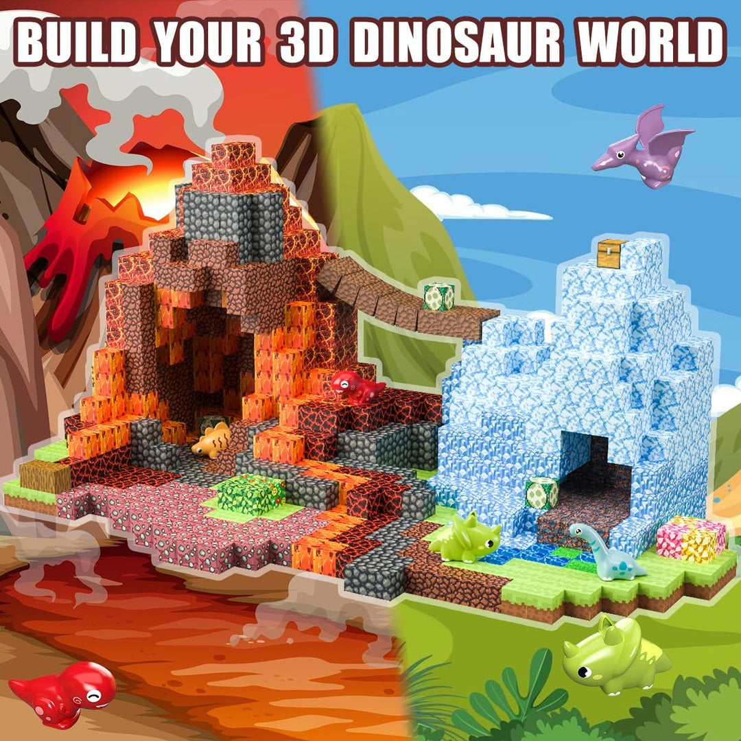 Magnetische Bausteine 205 Stück 2.5CM Dinosaurier Spielzeug Magnetic Building Blocks, Baue 3D Dinosa