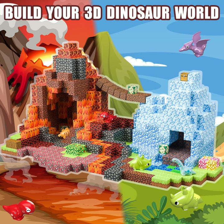 Magnetische Bausteine 205 Stück 2.5CM Dinosaurier Spielzeug Magnetic Building Blocks, Baue 3D Dinosa