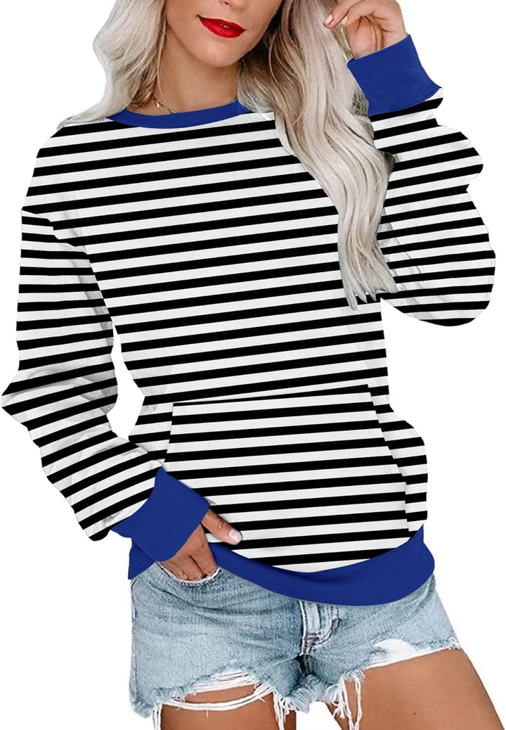 WNEEDU Damen Langarmshirts Lässige Sweatshirts mit Taschen, S